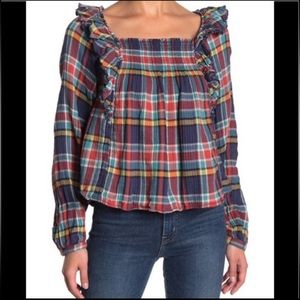 Free People Siena Plaid Top XS